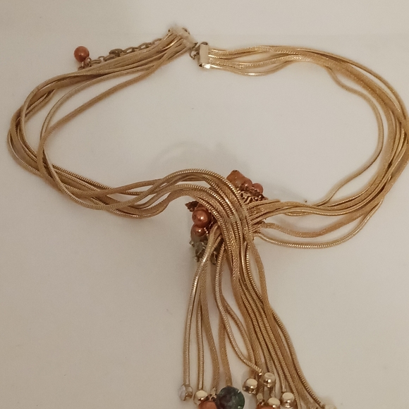 Alice Caviness Unsign Vintage Mesh Tassel Imitation Pearl Six Strand Neclace - Picture 5 of 8